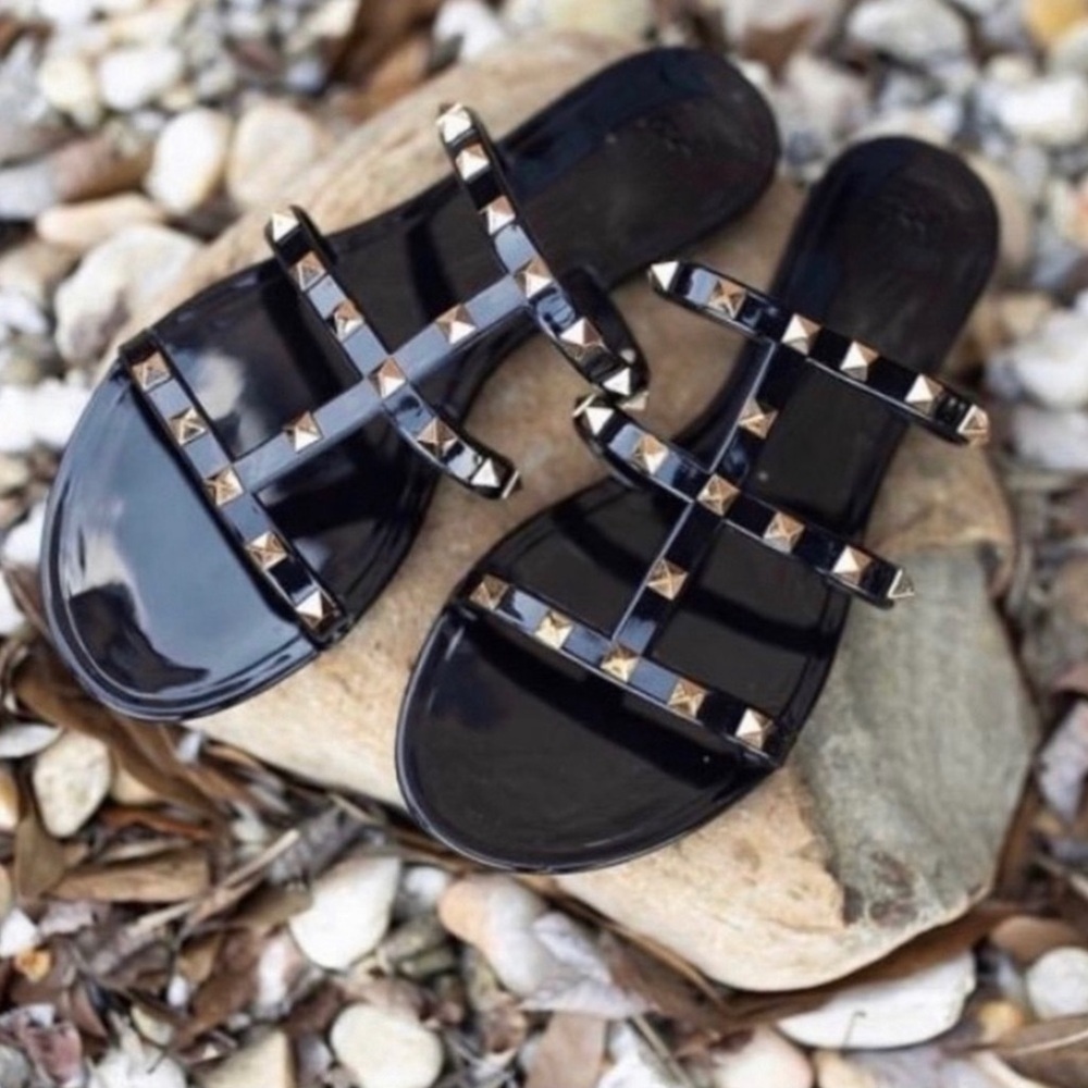 Treasured Gold Studded Water Resistant Sandal Black Women’s Multi Sizes NIB - Picture 6 of 9